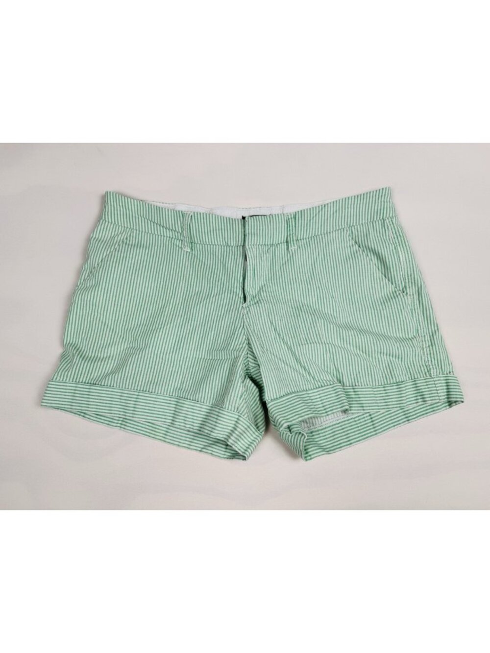 Dear John Striped Linen Blend Shorts Womens 32 White Kelly Green Cotton